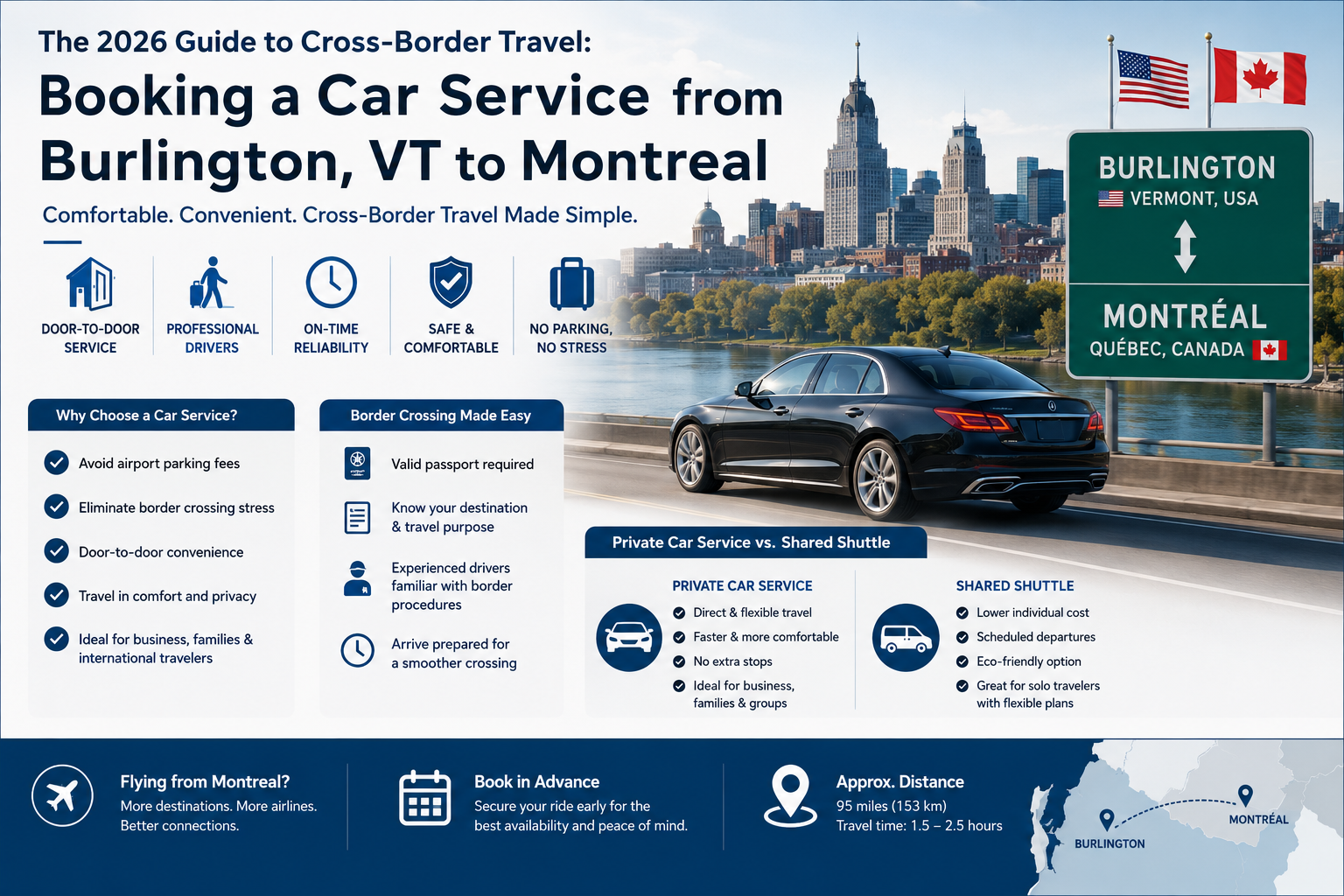 Car Service Burlington VT to Montreal.